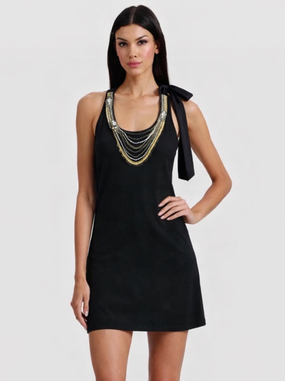 Original Y2K Alice + Olivia Black Embellished Halter Mini Dress
